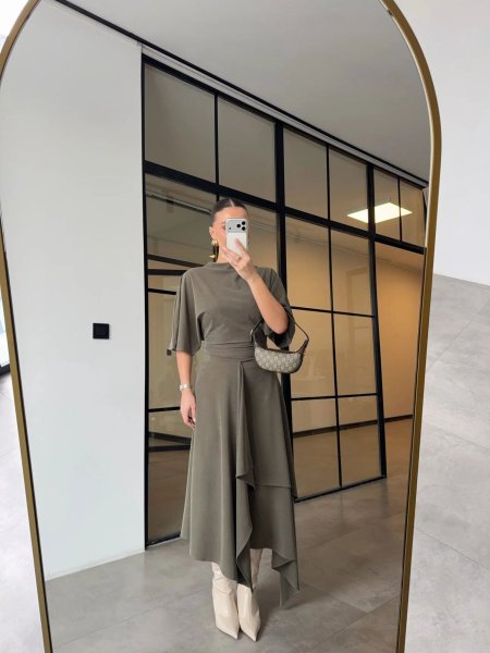 طقم تنورة زيتي