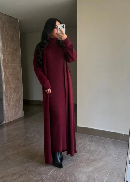 طقم فستان باللون الخمري